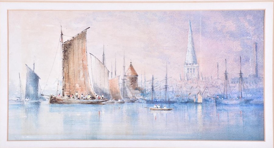 Attributed to William Howes Hunt (1806-1979) British "Yarmouth", depicting a maritime scene, - Image 2 of 7