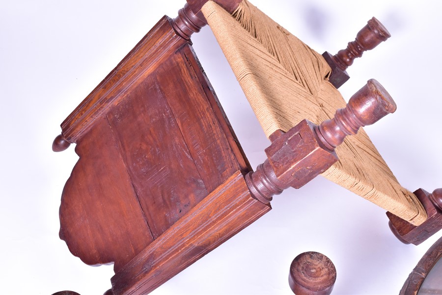 A pair of early 20th century Indian carved hardwood pida chairs, with rush seating, together with - Image 7 of 9