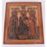 A 19th century Russian icon depicting the Three Holy Hierarchs Saint Basil the Great, Saint