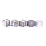 Mark Firth (born 1952) British five solid aluminium wall hanging cubes from the 'Mass and