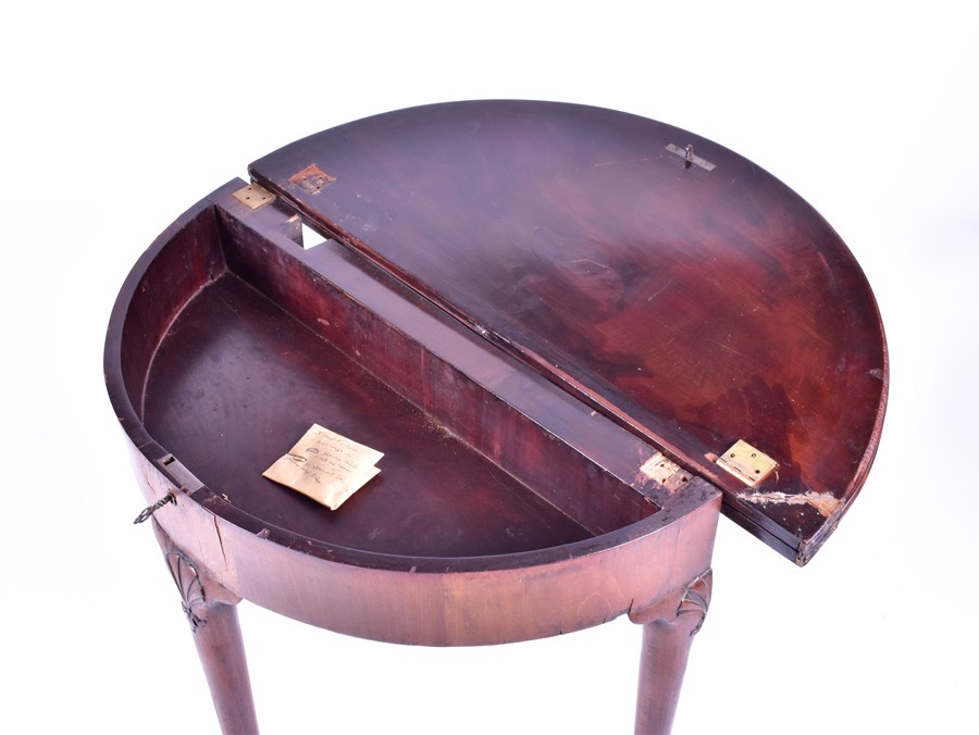 An eighteenth century mahogany demi-lune tea table possibly George II, the hinged top on a single - Image 5 of 8