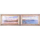 J Lowe (20th century British school) two coastal seascapes, oils on board, signed, each 21 cm x 43