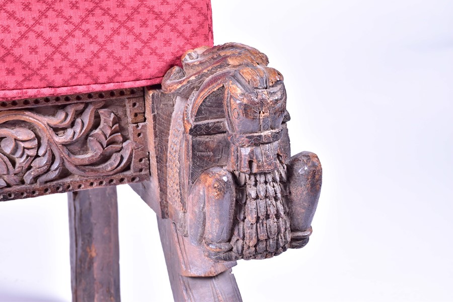 A late 19th / early 20th century Indian carved hardwood bench the detailed frieze and terminus - Image 3 of 6