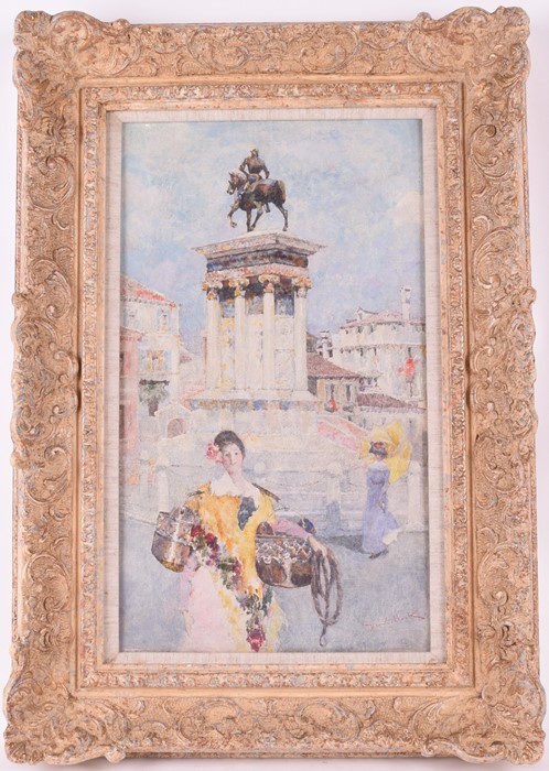 20th century European School indistinctly signed, an impressionist style Venetian city scene, oil,
