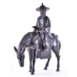 A 20th century bronze figure of a horse and rider modelled as a scholarly figure mounted on top of a