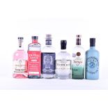 Six bottles of assorted Gin comprising: Gin Lane 1751 Small Batch Victoria Pink Gin, Rademon