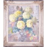 20th century British school a still life study of flowers, oil on canvas, unsigned, 60 cm x  49 cm.