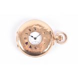 A 15ct yellow gold half hunter pocket watch with blue enamel numerical ring to case (some losses
