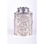 An Edwardian silver tea caddy London 1905, by Stuart Clifford & Co, of shaped circular form, the