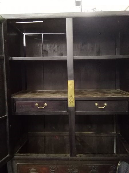 A pair of early 20th century Chinese hardwood cabinets with brass mounts, the panelled doors with - Image 15 of 18