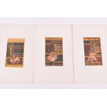 Three 20th century Indian school erotic miniatures all hand painted on earlier paper, depicting