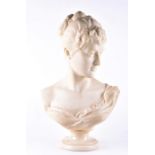 A large 19th century Italian marble bust depicting the head and shoulders of a classical woman,