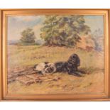Lucy Dawson (1875-1954) British A spaniel and a terrier in a field, oil on board, signer lower