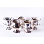 A collection of five assorted silver plated wine coolers  each of twin-handled campagna form, the