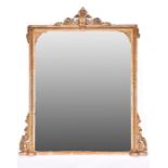 A large Victorian gilt-wood over mantle mirror of rectangular shape, with carved wood border,