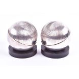 A pair of modernist silver cruet sets Sheffield 2005, the sphere shaped body designed in two