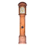 An exceptional Queen Anne burr walnut longcase clock by Joseph Windmills with brass five-pillar