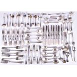 A mixed lot of 19th century and later silver flatware comprising table forks, dessert forks, fruit
