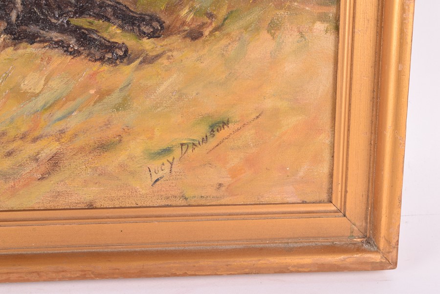 Lucy Dawson (1875-1954) British A spaniel and a terrier in a field, oil on board, signer lower - Image 2 of 5