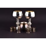 A pair of Elizabeth II silver goblets Birmingham 1973, by B S Ltd, the stems of stylised Gothic
