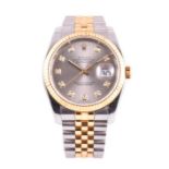 A Rolex DateJust Rolesor ref. 116237 diamond set automatic wristwatch the grey dial with diamond