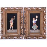 A pair of 19th century Italian pietra dura panels  depicting two dancers, the boy playing the