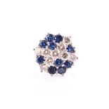 An unusual 18ct yellow gold, diamond and sapphire cluster ring designed as the Flag of Scotland,