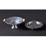 A Charles Boyton Art Deco silver tazza and a dish probably designed by Charles Boyton III, the tazza