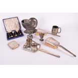 A Victorian shell shaped spoon warmer along with a silver christening cup, a octangular silver