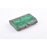 A silver gilt and enamel cigarette box decorated with malachite patterned enamel (some damage to