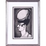 South African school, 20th century depicting a lady with hat in profile, plate signed with