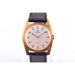 An Omega De Ville 18ct yellow gold mechanical wristwatch the silvered dial with slim baton numerals,