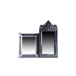 Two Italian Venitian style mirrors one with moulded glass mounted to the borders, 60 cm high, the