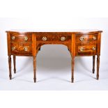 A George III style mahogany and satinwood inlay sideboard  with serpentine shape and straight front,