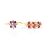 An 18ct yellow gold, diamond, and ruby cluster ring size L 1/2, together with an 18ct yellow gold,