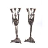August Nicholas Cain (1822-1894) French a pair of cast bronze candelabra of naturalistic art nouveau