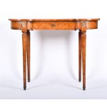 A 19th century walnut and inlaid kidney-shaped writing table with quarter-veneered top, central