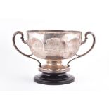 A large Edwardian silver presentation bowl London 1908, by Ackroyd Rhodes, of twin-handled lobed