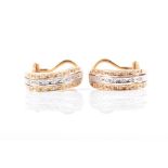 A pair of 18ct yellow and white gold earrings inset with diamond accents, approximately 1.6 cm long,