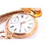 An early 20th century French 14ct yellow gold full hunter pocket watch the white enamel dial with