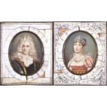 French or Italian school, 19th century A pair of portrait miniatures, one depicting a crowned