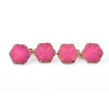 Carl Faberge: A pair of diamond and pink enamel Faberge cufflinks workmasters' mark of August