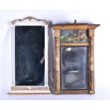 A gilt gesso Trumeau mirror with picture light 64 cm x 48 cm, together with a white painted wall