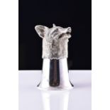 An Elizabeth II cast silver fox head stirrup cup  Sheffield 1972, by Royal Irish Silver Co, with