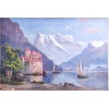 James Barnes (1870-1923) British  depicting a view of the Chateau de Chillon on Lake Geneva, with
