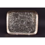 A Victorian silver tray of rectangular form London 1888, by John Septimus Beresford, with an