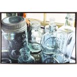 Ken Orton (b. 1951) British 'Crow Malted', depicting a close up of empty jars and bottles, signed