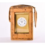 A fine late 19th century French gilt brass cased carriage clock with original leather carry case,