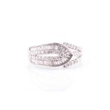 An 18ct white gold and diamond ring calibre-set with mixed-cut and round-cut diamonds, size K 1/2, 3