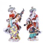 A pair of 20th century Meissen porcelain figures of Malabar musicians after the models by F E Meyer,